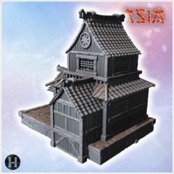 Japanese pagoda-style building with multiple tiers, wooden walls, and ornate roof details (8)