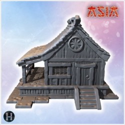 Traditional wooden house with tiled roof, large windows, and a front staircase (9)