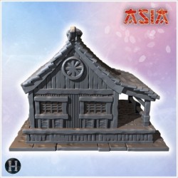 Traditional wooden house with tiled roof, large windows, and a front staircase (9)