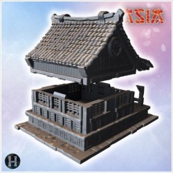 Traditional wooden house with tiled roof, large windows, and a front staircase (9)