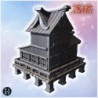 Elevated wooden structure with a multi-tiered roof, decorative elements, and surrounding balcony (10)