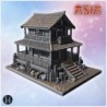 Two-story wooden Japanese house with tiled roof, balcony, and stone steps leading inside (11)