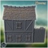 Medieval wooden house with stone foundation, detailed stairs, and fortified balcony (3)