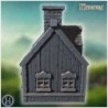 Small wooden cottage with stone foundation, detailed shingled roof, and chimney (13)