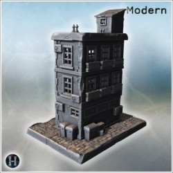 Mini market building with balconies, detailed windows, rooftop structure, and urban decorations (3)