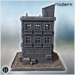 Mini market building with balconies, detailed windows, rooftop structure, and urban decorations (3)