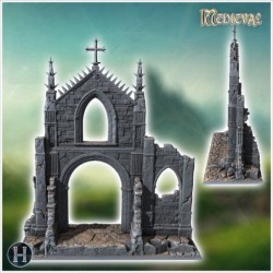 Ancient gothic arch with detailed carvings and two spiky architectural elements (15)