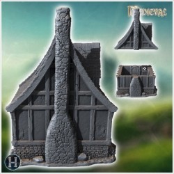 Medieval house with stone base, concave tiled roof and roof window (43)