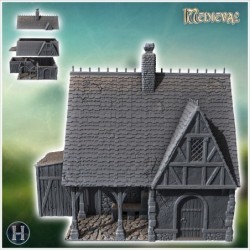 Medieval half-timbered house with large awning and wooden pillars (44)