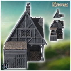 Medieval half-timbered house with large awning and wooden pillars (44)