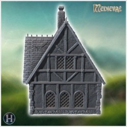 Medieval half-timbered house with large awning and wooden pillars (44)