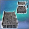 Viking wooden building with thatched roof, stone annex and hanging fish (17)