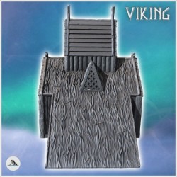 Large Viking building with thatched roof, high platform and wood storage annex (18)