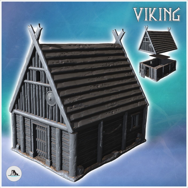 Wooden plank Viking building with shields on walls (19)