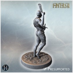 Bare-chested male vampire hunter with muscular build holding a dagger, standing on a round base (14)