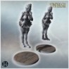 Duo of playful clown women with detailed corset, ruffled skirt, and fishnet stockings on wooden base (15)