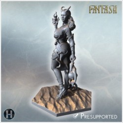 Succubus with horns and flowing hair holding a flame, standing on hexagonal sandy base (20)