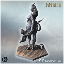 Succubus with horns and flowing hair holding a flame, standing on hexagonal sandy base (20)