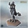 Succubus with alluring pose, holding flame, standing barefoot on a hexagonal sandy platform (22)