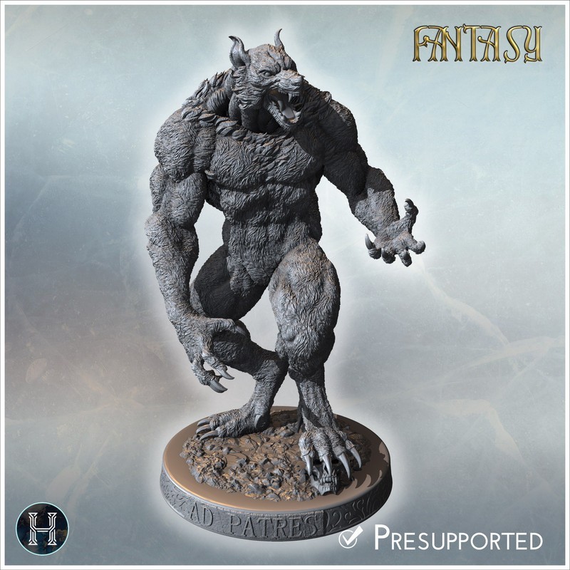 Werewolf with sharp claws, fierce expression, and muscular build on a detailed circular base (29)