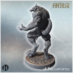 Werewolf with sharp claws, fierce expression, and muscular build on a detailed circular base (29)