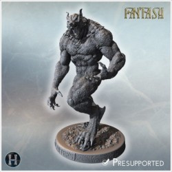 Werewolf with sharp claws, fierce expression, and muscular build on a detailed circular base (29)