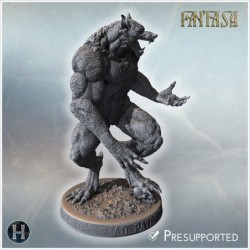 Werewolf with sharp claws, fierce expression, and muscular build on a detailed circular base (29)