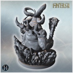 Fat demonic figure seated on a rocky base, holding a monstrous staff with details (42)