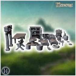 Various pirate-themed props including barrels, crates, weapons, treasure chests, and wooden furniture (9)