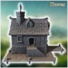 Old wooden pirate house with stone stairs, chimney, and dockside platform for mooring (9)