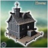 Old wooden pirate house with stone stairs, chimney, and dockside platform for mooring (9)