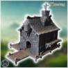 Old wooden pirate house with stone stairs, chimney, and dockside platform for mooring (9)