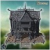 Mysterious pirate house with gothic design, wooden balconies, and an imposing dock structure (11)