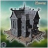 Mysterious pirate house with gothic design, wooden balconies, and an imposing dock structure (11)