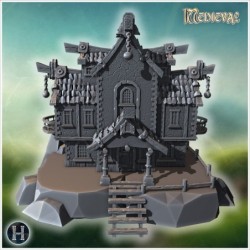 Elevated pirate house on rocky terrain with wooden walkways, stairs, and decorative chains (12)