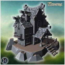 Elevated pirate house on rocky terrain with wooden walkways, stairs, and decorative chains (12)