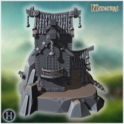 Elevated pirate house on rocky terrain with wooden walkways, stairs, and decorative chains (12)