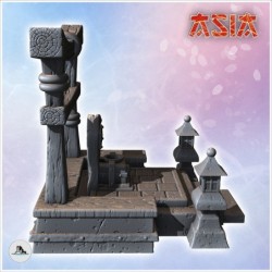 Traditional Asian wood and stone altar with lamps (9)