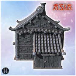 Bâtiment asiatique à étage avec annexe sur côté et porte en bois (36)