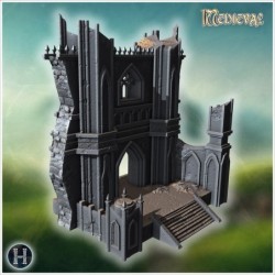 Gothic ruins with tall spires, arched windows, crumbling walls, and sharp decorative spikes (15)