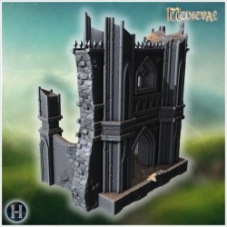 Gothic ruins with tall spires, arched windows, crumbling walls, and sharp decorative spikes (15)