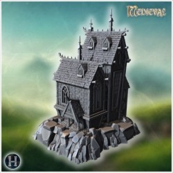 Gothic house with spiked roofs, tall windows, and intricate architectural details (21)