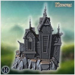 Gothic house with spiked roofs, tall windows, and intricate architectural details (21)