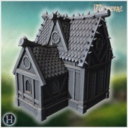 Medieval building with reinforced wooden beams and decorative spiked rooftops (22)