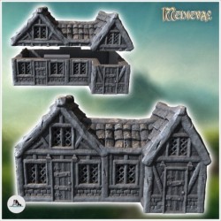 Medieval building with multiple wooden doors, half-timbered walls and tiled roofs (22)