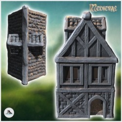 Medieval one-storey building with wooden arched passageway and roof window (23)