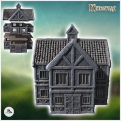 Medieval house with half-timbered walls, central fireplace and large wooden entrance door (25)