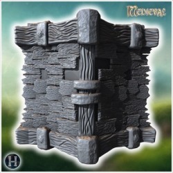 Small fortified wooden building with reinforced beams, detailed roof, and solid stone base structure (26)