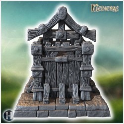 Small fortified wooden building with reinforced beams, detailed roof, and solid stone base structure (26)