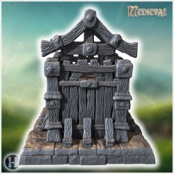 Small fortified wooden building with reinforced beams, detailed roof, and solid stone base structure (26)